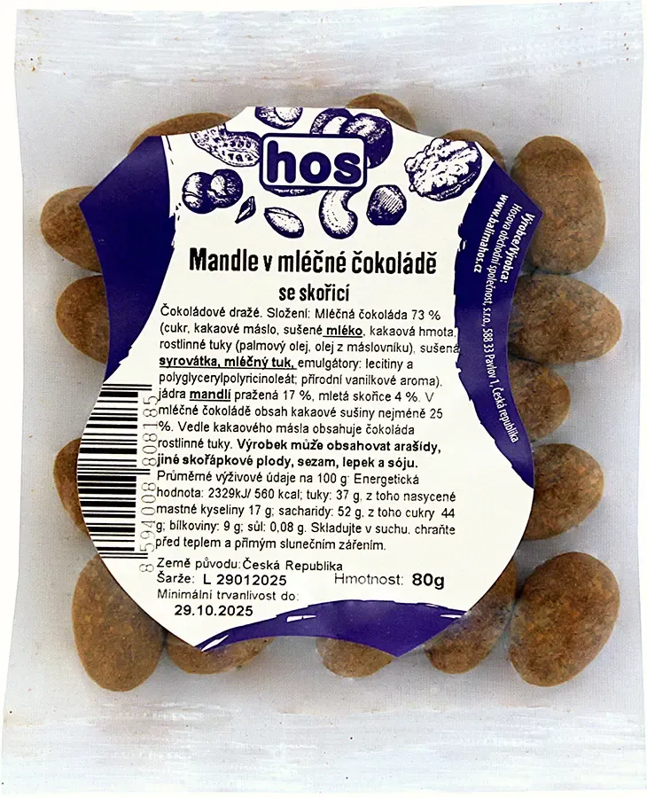 MANDLE V ČOKOLÁDĚ SE SKOŘICÍ  80G